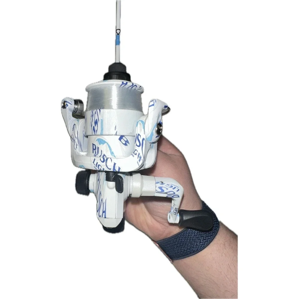 Busch Light Medium Light Ice Fishing Combo Spinning Reel Rod White Blue Black 26